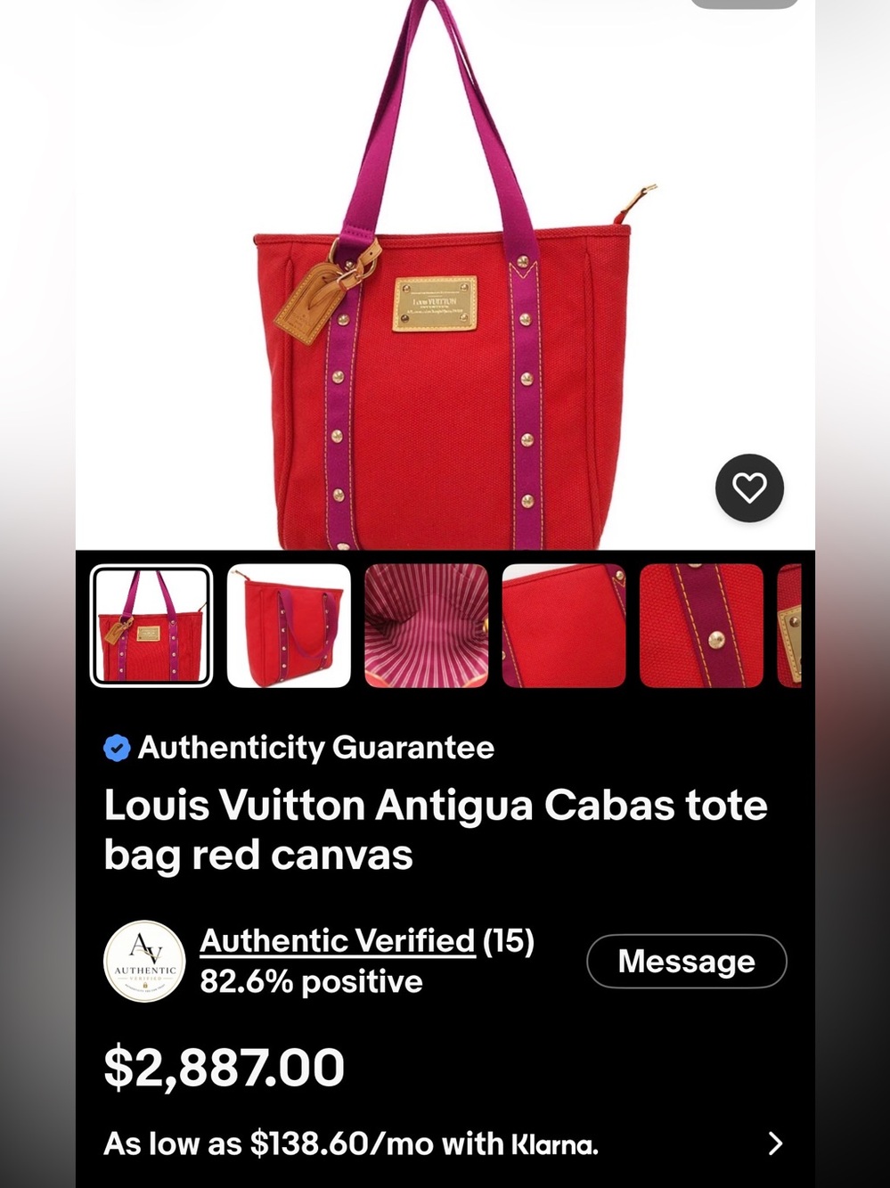 Louis Vuitton Antigua Cabas tote bag red canvas W/COA/ Horse Charm included -GUC - Picture 17 of 17
